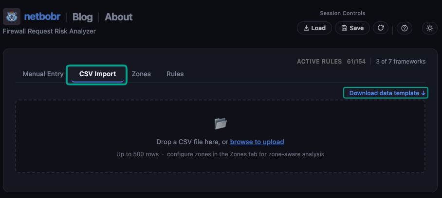 CSV Import tab with drag-and-drop upload zone