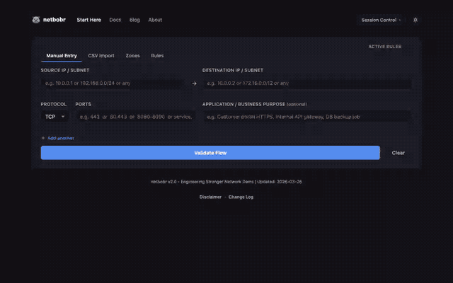 Validating a firewall rule in netbobr